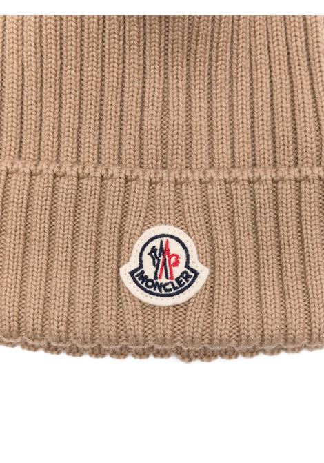 Berretto In Lana Ultra Fine a Costine Beige Con Pompon MONCLER ENFANT | 954-3B00011 A9327231